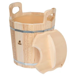 Запарник 14 л, «Цветочный орнамент», с пластиковой вставкой, с крышкой, липа "Банные штучки" *1