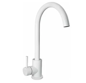 Смеситель для кухни одноручный с высоким изливом Антей Булат 511510 нерж.сталь белый