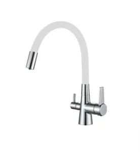 Смеситель для кухни одноручный с гибким изливом и с подкл фильтра питьевой воды Haiba HB76858-8 белый/хром