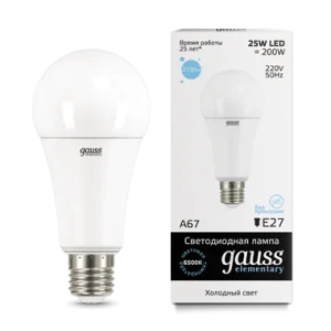 Лампа Gauss Elementary A67 25W 2150lm 6500K E27 LED *1/10/50