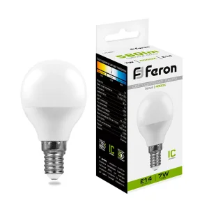 Лампа светодиодная, (7W) 230V E14 4000K G45, LB-95