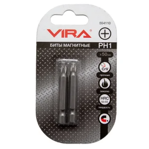 Бита РН1х50мм сталь Cr-V хвостовик Е 1/4" магнитная уп-2шт Vira 554110 *1