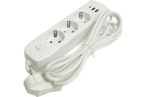Удлинитель 3х1,8м c/з 3x1 мм2 250В, 10А, 2USB+1Type-C 2,4А Home белый HM08-33-02 Stekker *1