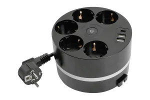 Удлинитель 5х2,5м c/з 3x1мм2 250В 16А, 2USB A + C 5V 3,1А черный Stekker *1