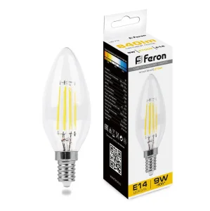 Лампа светодиодная, (9W) 230V E14 2700K прозрачная, LB-73 25956 (Feron) *1