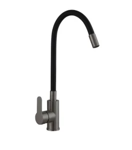 Смеситель для кухни одноручный с высоким гибким изливом Avrora Kitchen AV9002GM оружейная сталь