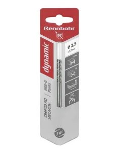 Сверло по металлу ЦХ, 2,5х57мм, HSS-G, P6M5, уп-2шт. Rennbohr Dynamic Card 675025 *1