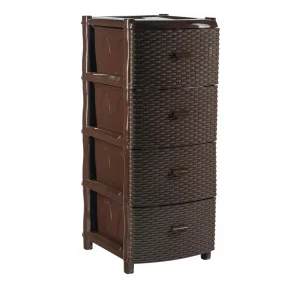 Комод "Элластик" 4 ящика с фасадом Люкс (плетенка), цвет шоколадный, ножки на колесиках