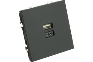 Розетка USB + Type C 2-м "Эмили" (механизм) 250В 20W черный уголь soft touch RST10-5115-05 Stekker *