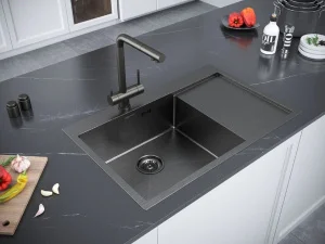 Мойка дял кухни врезная левая GERHANS RK37851B-L 780х510х220х0,3 мм Графит с сифоном  (3)