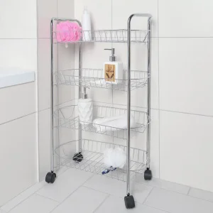 Этажерка 4х-ярусная на колесах 50х27х79см Доляна 890917 хром