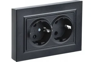 Розетка 2-м СП "Brite" РС12-3-БрЧ 16А в сборе с заземл. без защ. шторок черный IEK BR-R21-16-K02-F