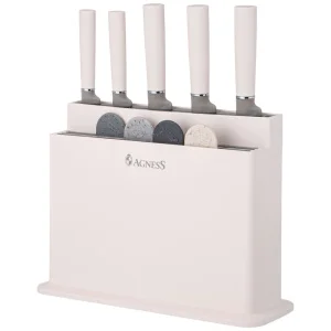 Набор Agness из 10пр: 5 ножей, 4 доски и подставка цвет серый 671-212 *1/6