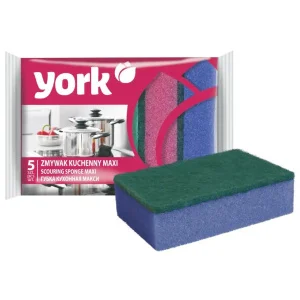 Губки для посуды Макси  5шт 10*4*2,9см поролон 18кг/м3, фибра 500г/м2  YORK Y030040