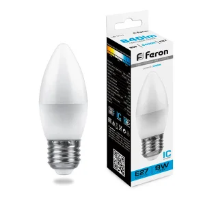 Лампа светодиодная LB-570 Свеча E27 9W 175-265V 6400K 25938 (Feron) *1