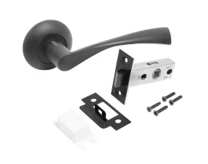 Ручка дверная АЛЛЮР АРТ ОСКАР BL+L45-8 BL (13150/S45) с защелкой матовый черный