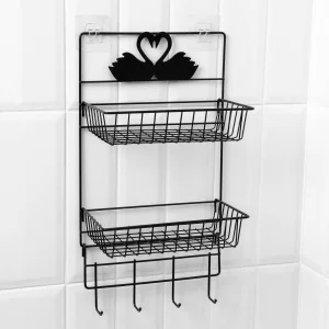 Полка прямоугольная 2-яр, 4 крючка 45х25х14см Доляна 10840712 черный