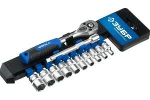 Набор торцевых 6-гранных головок с трещоткой 1/4" 4-13мм сталь Cr-V уп-12шт Зубр ТМ-12М *1