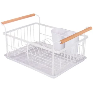 Сушилка для посуды 36х26х16,5см с деревянными ручками белая 917-100 *1/6