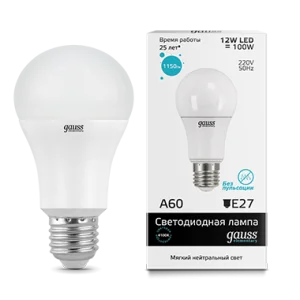 Лампа Gauss Elementary A60 12W 1150lm 4100K E27 LED *1/10/40