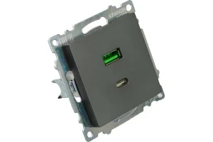 Розетка USB + type C 2-м "Катрин" (механизм) 250В 3А max 20W графит GLS10-7116-06 Stekker *1