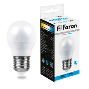 Лампа светодиодная, (7W) 230V E27 6400K G45, LB-95