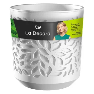 Кашпо д/цветов пласт. "Leaves" 4л белый/белый КШ-5827 (La Decoro) *1