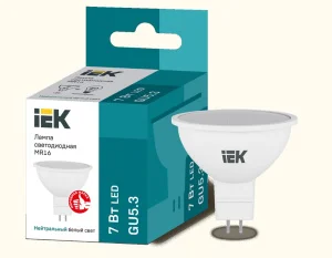 Лампа светодиодная Eco 7Вт MR16 софит 4000К нейтр. бел. GU5.3 630лм 230-240В IEK LLE-MR16-7-230-40-G