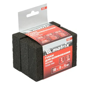 Губка шлифовальная оксид алюминия 100х70х25мм средняя жесткость 3шт P 60/80, P 60/100, P 80/120 Matrix 75710 *1