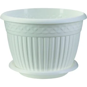 Кашпо д/цветов пласт. с блюдцем "Византия" 15л белый КШ-1173 (La Decoro) *1