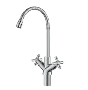 Смеситель для кухни двуручный с высоким гибким изливом Voda Dive DV519flex хром