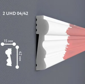 Молдинг настенно-потолочный из полимера ультравысокой плотности 2 UHD 04/42, белый, 2м