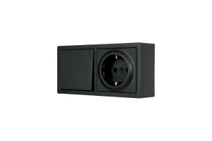 Блок выключатель 1-кл и розетка 1-м LETO с заземл. черный бархат горизонталь Lezard 752-4200-170BAP