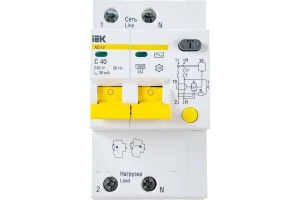 Выключатель авт.диф.тока 2п C 40А 30мА тип AC 4.5кА АД-12 IEK MAD10-2-040-C-030