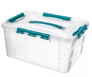 Ящик для хранения с замками и ручкой Grand Box 390х290х180мм 15,3л голубой