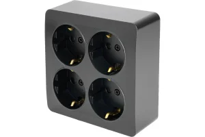 Розетка 4-м "София" ОП с/з квадрат 250В 16А IP20 черный матовый MST16-14S-05 Stekker *1