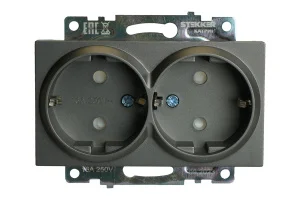 Розетка 2-м "Катрин" с защитной шторкой (механизм) с/з 250В 16А графит GLS16-7114-06 Stekker *1