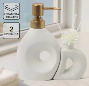 Набор аксессуаров для ванной комнаты "Дуэт" (керамика, пластик 2 предмета) белый 10881157 *1