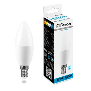 Лампа светодиодная, (13W) 230V E14 6400K С37, LB-970