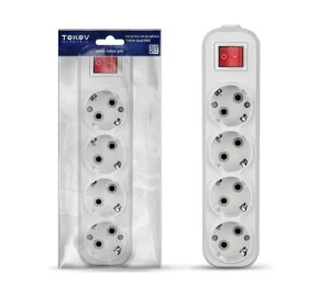 Колодка удлинителя 4-м 16А с заземл. с выкл. АБС-пластик бел. TKE-C01-KU4-ZV (Tokov Electric) *1