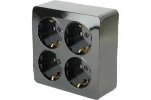 Розетка 4-м "София" ОП с/з квадрат 250В 16А IP20 черный MST16-14S-02 Stekker *1