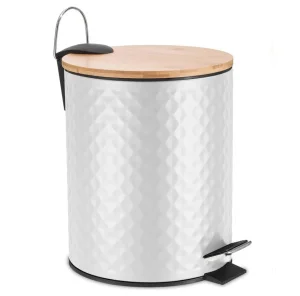 Ведро для мусора с педалью и бамбуковой крышкой Fora White Rhombus FOR-BIN-5LWB белый/бамбук 5л