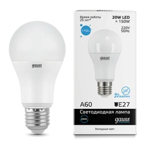 Лампа Gauss Elementary A60 20W 1750lm 6500K E27 LED *1/10/50