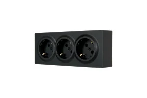 Розетка 3-м LETO с заземл. закрытый корпус ПБТ черный бархат Lezard 752-4200-127BUP