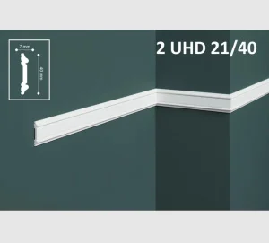 Молдинг настенно-потолочный из полимера ультравысокой плотности 2 UHD 21/40, белый, 2м