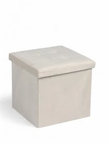 Пуф с ящиком 38х38х38см велюр 3 бежевый, нагрузка 120кг 10881143