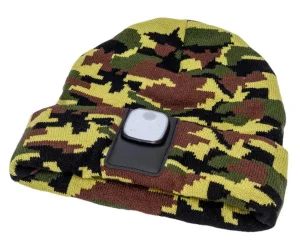 Шапка с фонарем, цвет камуфляж, фонарь-клипса съемный, красный и белый цвет свечения + SOS (мигающий красный)