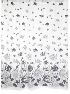 Штора для ванной полиэстер 180х200см Морской мир серый с кольцами Zalel 1382