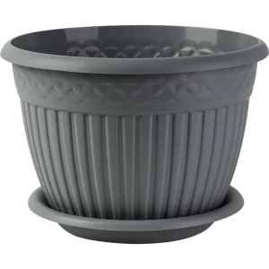 Кашпо д/цветов пласт. с блюдцем "Византия" 15л серый жемчуг КШ-1177 (La Decoro) *1