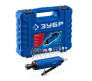 Пневмошлифмашина ЗУБР прямая цанговая 10 шарошек и оснастка 64333-H *1
